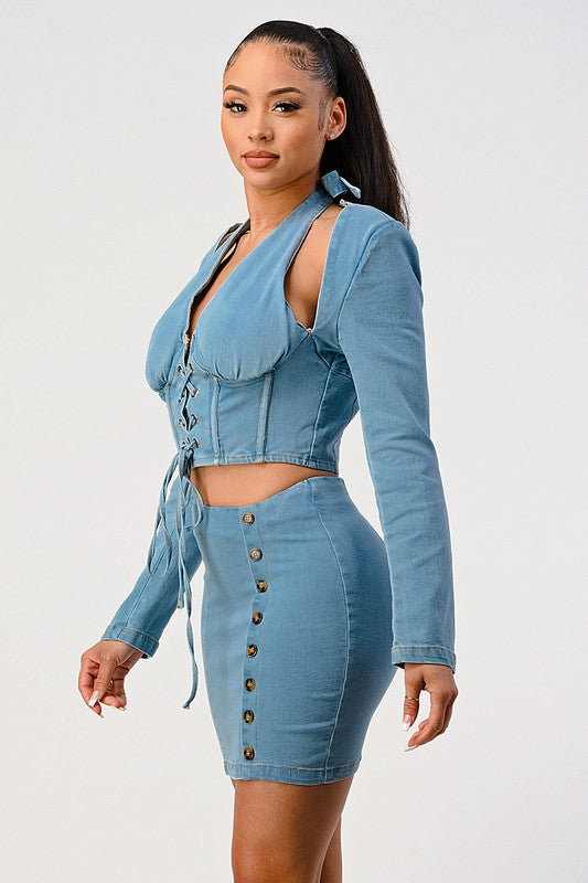 Denim top and skirt set Athina