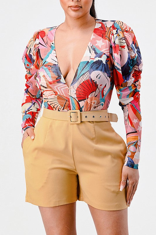 Kimono chiffon multi print long sleeve romper Athina