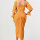 Summer solid yellow long sleeve chiffon dress Athina