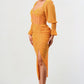 Summer solid yellow long sleeve chiffon dress Athina