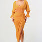 Summer solid yellow long sleeve chiffon dress Athina