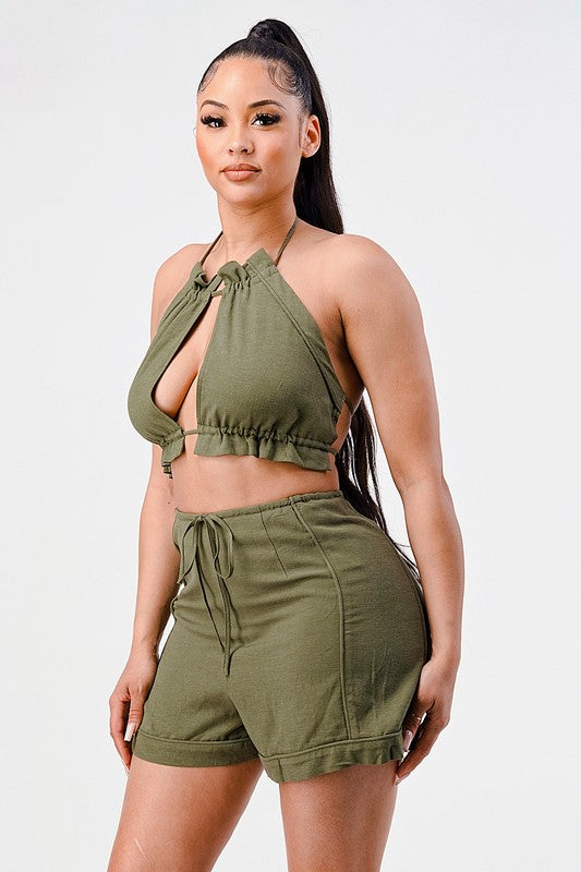 OLIVE CROPPED SHORT SET Wäre Rare Fashion