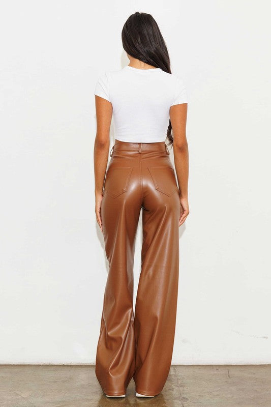 VEGAN LEATHER WIDE LEG PANTS