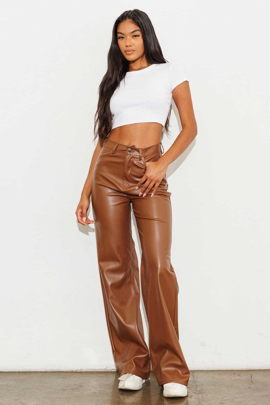 VEGAN LEATHER WIDE LEG PANTS