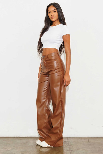 VEGAN LEATHER WIDE LEG PANTS