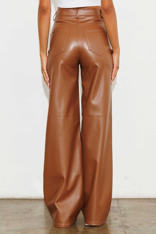 VEGAN LEATHER WIDE LEG PANTS