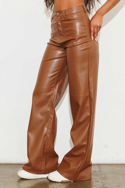 VEGAN LEATHER WIDE LEG PANTS