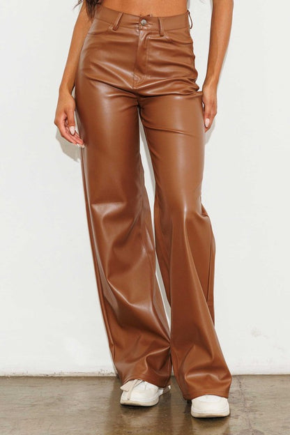 VEGAN LEATHER WIDE LEG PANTS