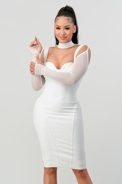 ATHINA Chic Contour Cold-Shoulder Midi Dress