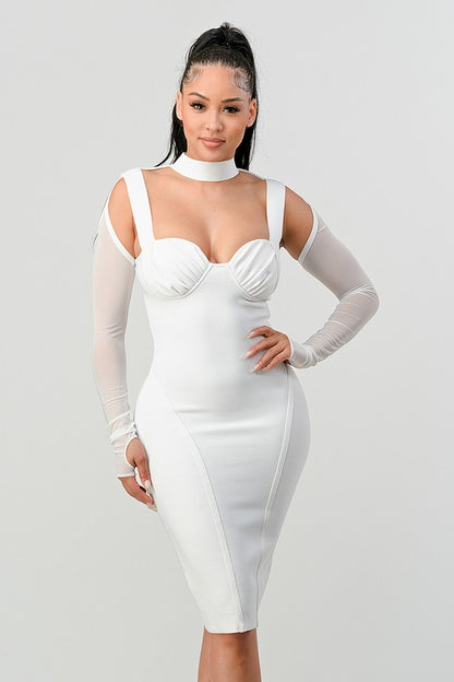 ATHINA Chic Contour Cold-Shoulder Midi Dress