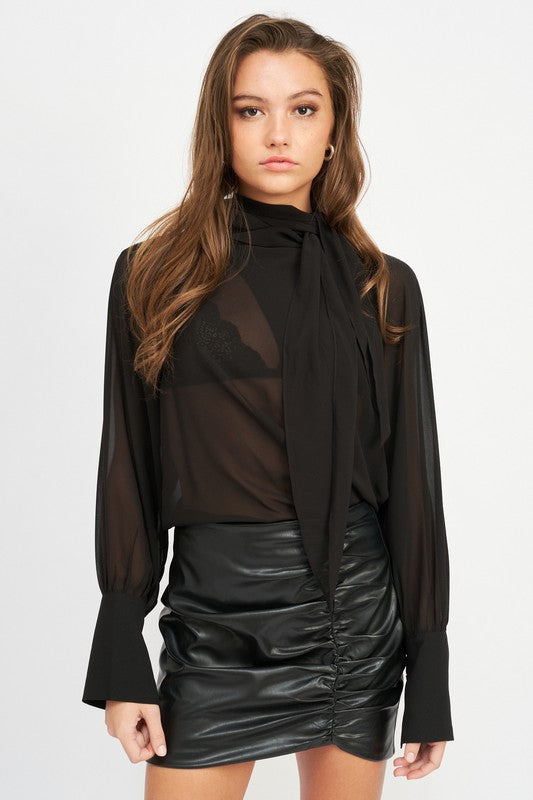 CONTRASTED SHEER TOP WITH SCARF DETAIL Wäre Rare Fashion