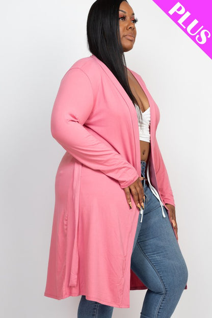 Plus Size Long Belted Cardigan