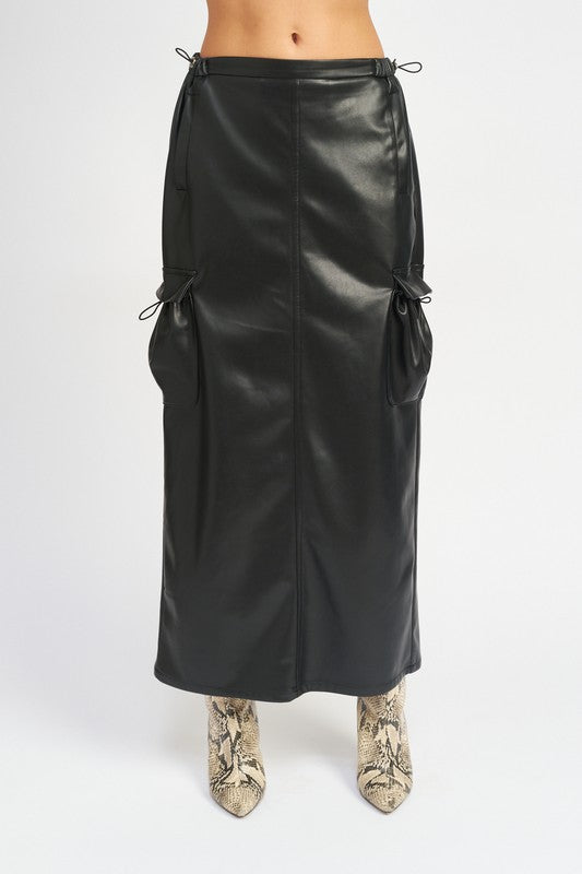 LEATHER CARGO MAXI SKIRT Wäre Rare Fashion