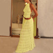 2pcs Women's Dress Suit Sexy Sleeveless Backless Cropped Halter Top And Pleated Long Skirt Beach Clothing Route