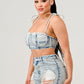 NO STRINGS ATTACHED DISTRESSED DENIM SET Wäre Rare Fashion