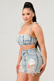 NO STRINGS ATTACHED DISTRESSED DENIM SET Wäre Rare Fashion