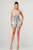 NO STRINGS ATTACHED DISTRESSED DENIM SET Wäre Rare Fashion