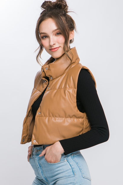 PU Faux Leather puffer Vest