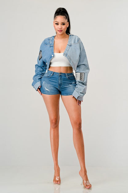 DENIM PATCHED CROPPED TOP