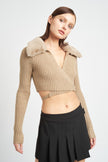 V NECK CARDIGAN WITH FUR COLLAR Wäre Rare Fashion