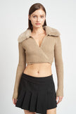 V NECK CARDIGAN WITH FUR COLLAR Wäre Rare Fashion