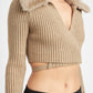 V NECK CARDIGAN WITH FUR COLLAR Wäre Rare Fashion