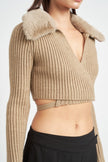 V NECK CARDIGAN WITH FUR COLLAR Wäre Rare Fashion