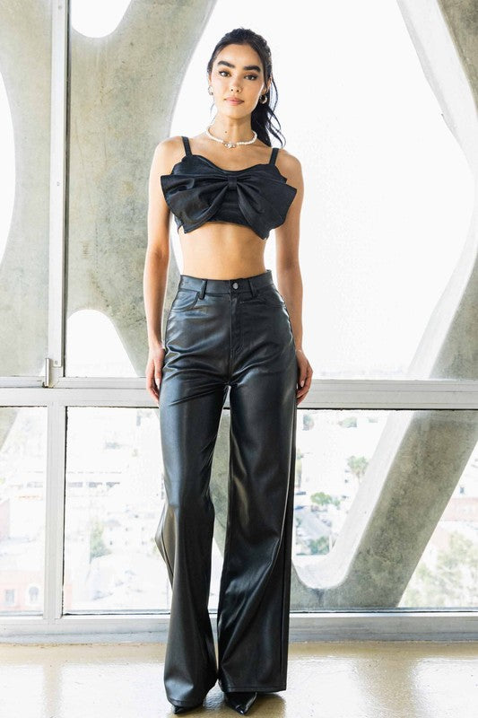 VEGAN LEATHER WIDE LEG PANTS