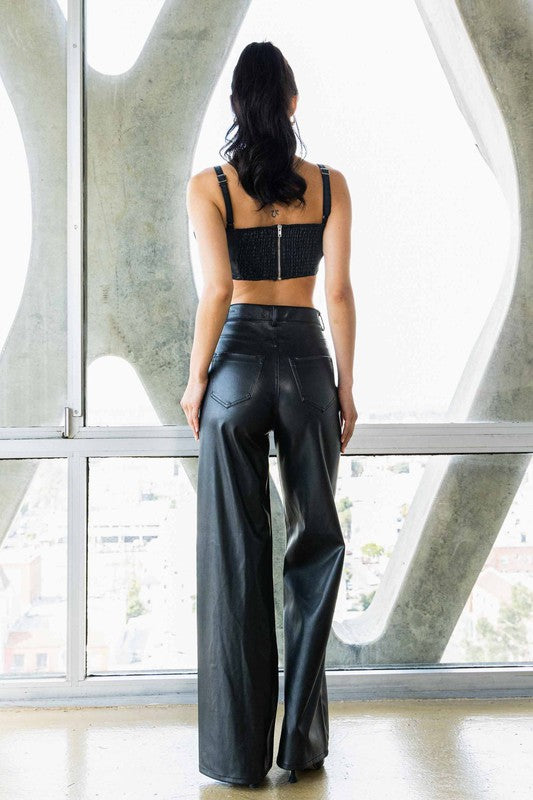 VEGAN LEATHER WIDE LEG PANTS