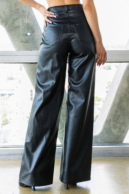 VEGAN LEATHER WIDE LEG PANTS