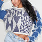 STAR SLEEVE KNIT DENIM CONTRAST TOP Wäre Rare Fashion