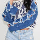 STAR SLEEVE KNIT DENIM CONTRAST TOP Wäre Rare Fashion