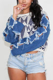 STAR SLEEVE KNIT DENIM CONTRAST TOP Wäre Rare Fashion