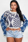 STAR SLEEVE KNIT DENIM CONTRAST TOP Wäre Rare Fashion