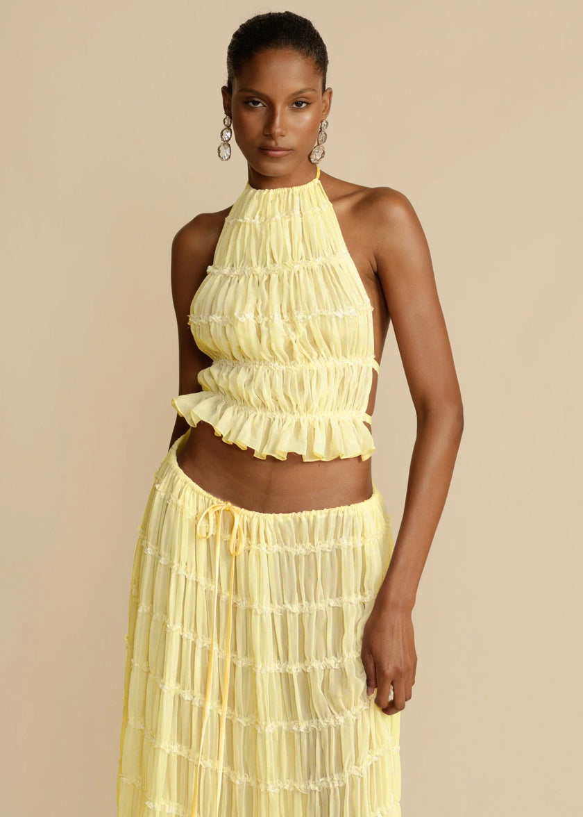 2pcs Women's Dress Suit Sexy Sleeveless Backless Cropped Halter Top And Pleated Long Skirt Beach Clothing Route
