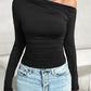Devine Ruched One Shoulder Long Sleeve T-Shirt Wäre Rare Trend
