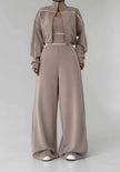 Women's Contrast-Piped Wide-Leg Jumpsuit & Cropped Zip Jacket Set MERIDGE