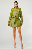 Button Up Pu Leather jacket and Skirt Set Wäre Rare Fashion
