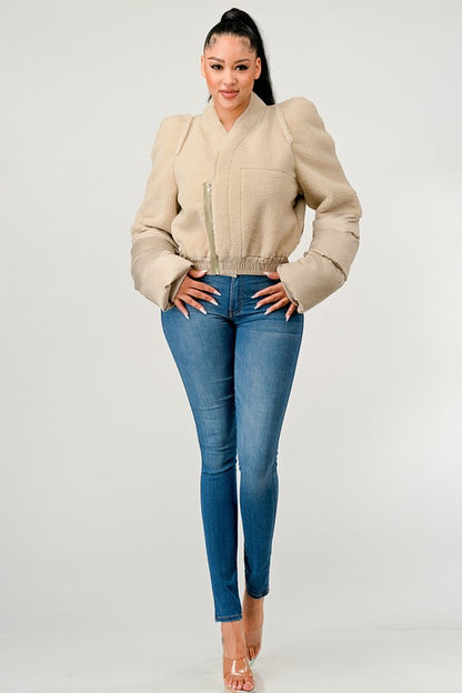 Plush Puff Sleeve Bomber Jacket Athina