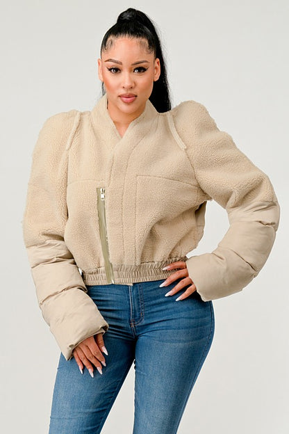 Plush Puff Sleeve Bomber Jacket Athina