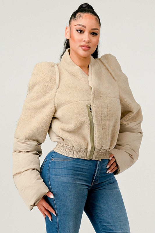 Plush Puff Sleeve Bomber Jacket Athina