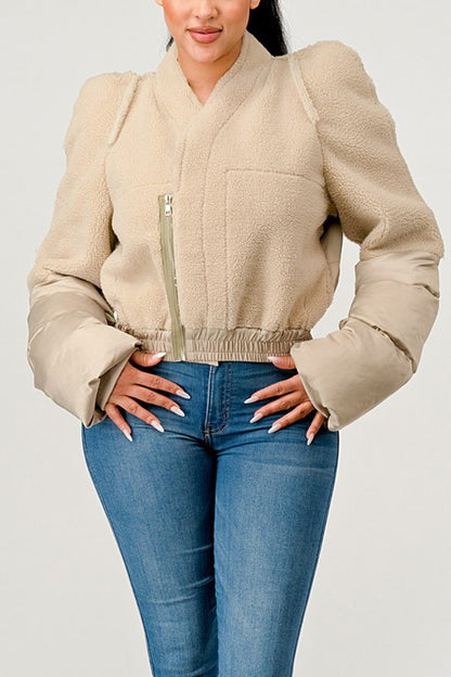 Plush Puff Sleeve Bomber Jacket Athina