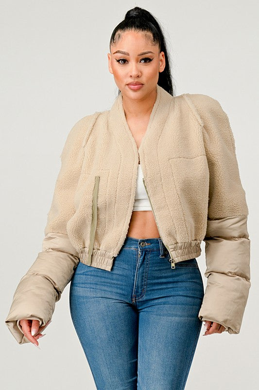 Plush Puff Sleeve Bomber Jacket Athina