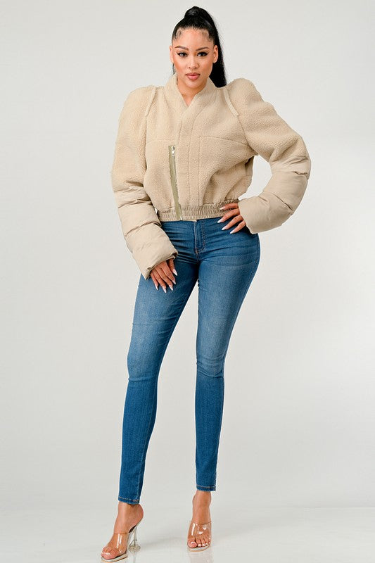 Plush Puff Sleeve Bomber Jacket Athina