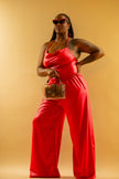 Crimson Cowl-Neck Halter Jumpsuit Wäre Rare
