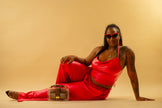 Crimson Cowl-Neck Halter Jumpsuit Wäre Rare