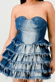 DENIM DELIGHT TIERED RUFFLE DRESS Wäre Rare Fashion