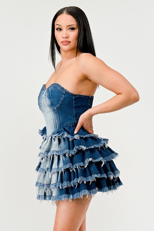 DENIM DELIGHT TIERED RUFFLE DRESS Wäre Rare Fashion