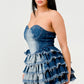 DENIM DELIGHT TIERED RUFFLE DRESS Wäre Rare Fashion