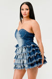 DENIM DELIGHT TIERED RUFFLE DRESS Wäre Rare Fashion